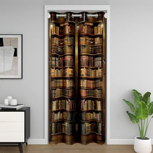 Loussiesd Kinder Bibliothek Türvorhang 86x203cm Alte Bücher Retro Holz Bücherregal Vorhang für Jungen Mädchen Vintage Museum Vorhang für Innentür Raumteiler