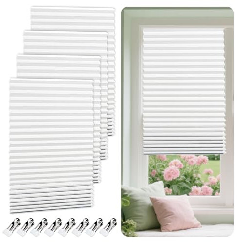LAGAHS 4 persianas temporales, sin taladro, persianas plisadas no tejidas con 8 clips para cocina, patio, baño, dormitorio (blanco, 60 x 150 cm)