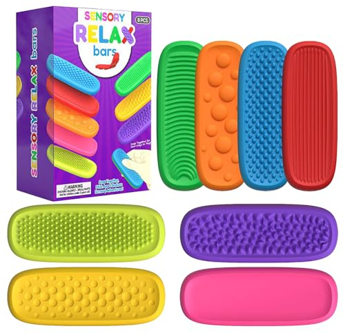 Melearch Fidget Toys Sensory Stone für Erwachsene, 8 Silikon Sensorischer Streifen für autistische Kinder, Stress-Spielzeug zur Linderung von Angstzuständen, Beruhigung für Schüler Klassenpreise