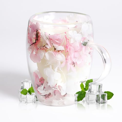 AWSOLAR Blumen Doppelwandige Kaffeegläser, 350ML Thermogläser Latte Macchiato Gläser Doppelwandig für Cappuccino, Latte Macchiato, Tee, Eis und Milch