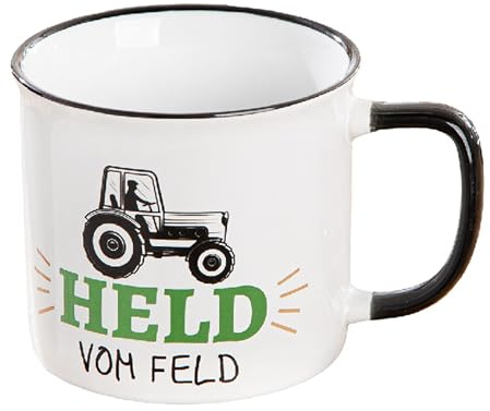 GILDE - 59364- Kaffeebecher, Held vom Feld, Traktor, Keramik, 9,8cm x 8,7cm, 390ml