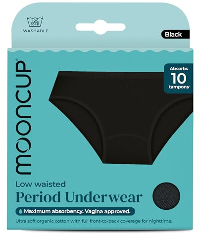 Mooncup Slip Menstruali Vita Bassa, Assorbono Fino a 10 Assorbenti Interni, Lavabili in Lavatrice, XXXL - UK Size 20, Nero (Confezione da 1)