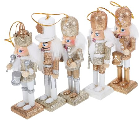 Hemobllo Wooden Christmas Nutcracker Figure Ornament Glittering Powder Holiday Doll Pendant Festive Xmas Tree Decoration Creative Hanging Puppet for Party and Home Decor