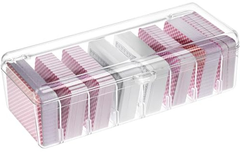 QWORK® Scatola porta carte in plastica con divisori - Contiene 700 carte, trasparente, per carte da gioco, carte da gioco sportive, biglietti da visita e altro ancora