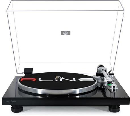 RLINE - Giradischi Vinili Bluetooth Nero Lucido, Lettore Vinili 33 e 45 Giri, Piatto 12 in Alluminio Pressofuso, Cartuccia Magnetica VM-95E, Pre-amplificatore Attivabile, Funzione Anti-Skating