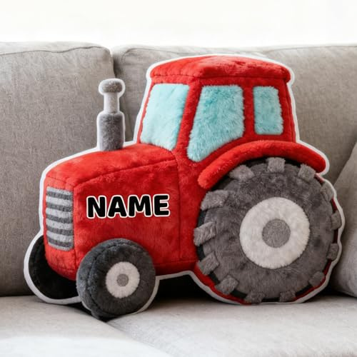 LCMAIT Individuelles Kissen in Form Eines Traktors Personalisiertes Niedliches Kissen mit Namen Party-Andenken Geburtstags Jungen und Mädchen Sofa-Dekoration(Traktor)