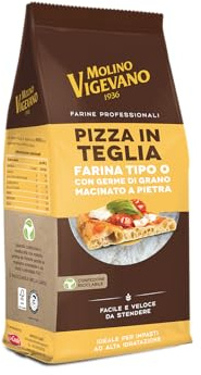 Molino Vigevano Farina Tipo 0 per Pizza in Teglia con Germe di Grano Vitale Macinato a Pietra, Risultato Professionale e Alta Digeribilità, Confezione Risparmio 12 Pezzi x 500g