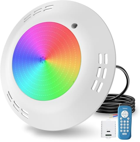 OSREE 35W Foco Piscina LED RGB de Superficie, Lámpara Piscina Multicolor Regulable 1400lm, Ø275mm, Temporizador 2/4/6H, Luz Piscinas Impermeable IP68 Relleno Resina con Control Remoto, 12V AC