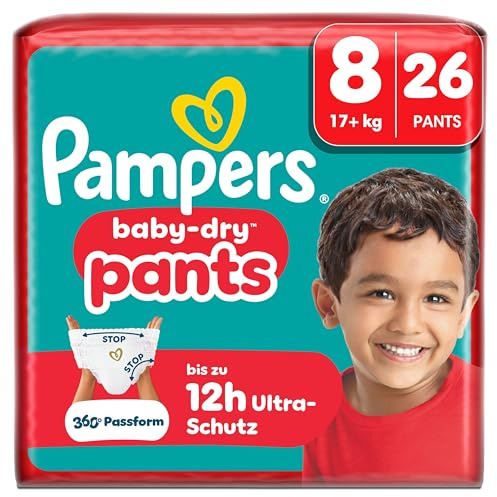 Pampers Baby-Dry Pants Größe 8, 26 Windeln, 17kg+ | 360° auslaufsichere Passform für Tag und Nacht