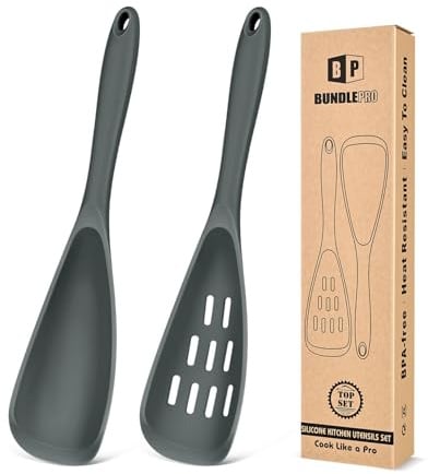 Pack mit 2 Kochlöffeln für Antihaftgeschirr, multifunktionale Schöpfkelle und Löffel BPA-frei, einstückiges Design, geeignet für Aufheben, Abschaben, Servieren und Mischen(Grau)