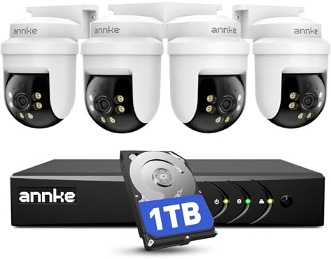 ANNKE 3K PT Kit Telecamere Videosorveglianza Cablate per Esterni con Audio | 4X 3K 355°Pan/90°Tilt Telecamere, 5MP Lite DVR 8 Canali, Rilevamento IA di Persone/Veicoli, 1TB HDD,Visione Notturna IR 100ft