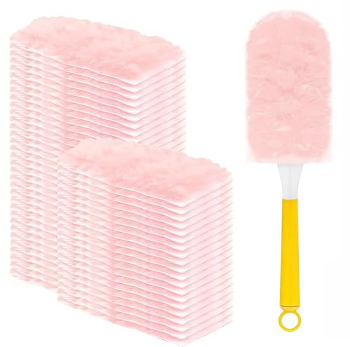 20Pcs Fluffy Duster Refills – Upgraded Double-Sided Design vs Single-Side, Enhanced Dust Trapping Replacement Heads for Flash Duster, Magnetic Duster Refills for Household Cleaning【Pink Color 】