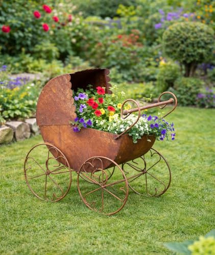 Retro Kinderwagen Edelrost zum Bepflanzen 58x33x60cm