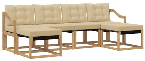 vidaXL Outdoor-Sofagarnitur mit Kissen 6 pcs Weiß und Beige, Garten Ecksofa, modernes Möbel für draußen, langlebige Liege, Coole Sitzgelegenheit auf der Terrasse