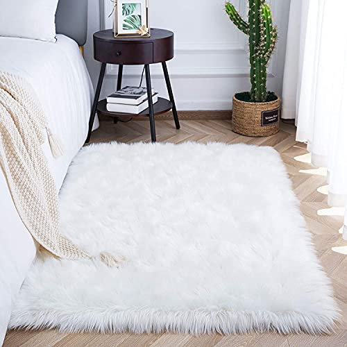 SXYHKJ Nuevo Piel de Cordero Oveja/Sheepskin Rug Cordero, imitación mullida Alfombras imitación Piel sintética,para salón Dormitorio baño sofá Silla cojín (50x150cm, Blanco)