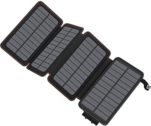Chargeur Solaire 25000mAh - A ADDTOP Portable Batterie Externe avec 4 Panneaux Imperméable Power Bank avec 3 USB Outdoor Camping pour Téléphone Tablettes Noir