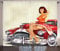 ABAKUHAUS Pin up Rustikaler Vorhang, Classic Retro-Auto, Wohnzimmer Universalband Gardinen mit Schlaufen und Haken, 280 x 175 cm, Beige Rot