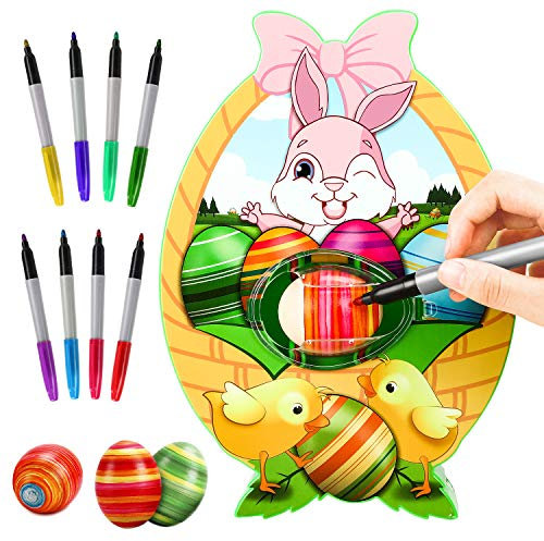 Gifort Osterei Dekorationsset, Osterei dekorieren Maschine mit Spinner, Osterei Decorator kit, inkl. 8 bunten schnelltrocknenden ungiftigen Markern, Geschenk für Kinder Happy Easter Day