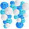 24er Blau Deko Seidenpapier Pompons, Dekorpapier Blumenpuscheln Papier, Rosetten, Papierfächer Dekoration für Taufe Junge, Geburtstag Party, Babyparty Baby Shower und Geburtstagsdeko -24Stk-