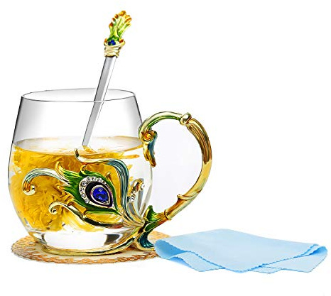 evecase -Esmalte Hecha a Mano Cristal Taza,Taza de Té y Café, Motivo 3D de Mariposas y Flores,Regalos Originales para Mujer Esposa Friends Mama Profesora Amiga Cumpleaños Navidad Dia de la Madre