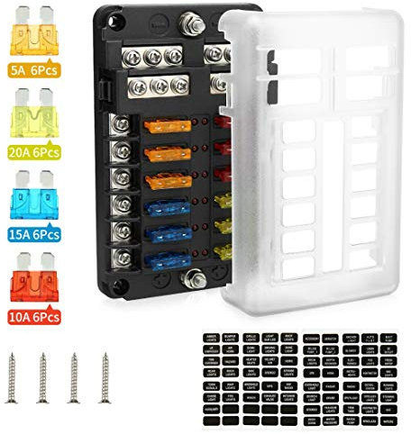 Aebitsry 12 Way Fuse Box Blade Fuse Block with LED Indicator W/Negative Bus,Waterproof 12-Circuit Blade Fuse Panel 30A Per Circuit for Automotive Car Boat Marine SUV