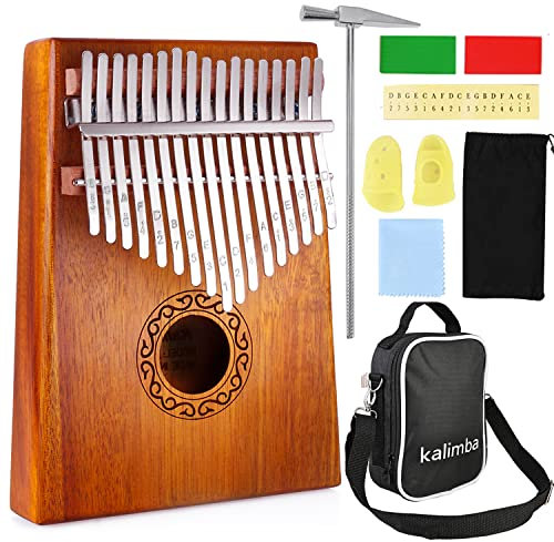 Nabance Kalimba 17 Teclas, Kalimba Instrumento, Kalimba Piano de Pulgar, Marimba Instrumento Musical con Protectores de Dedos, Marcadores Adhesivos, Martillo de Afinación, Manual