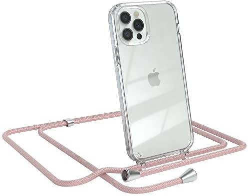EAZY CASE Handykette kompatibel mit iPhone 12/12 Pro Handyhülle mit Umhängeband, Handykordel mit Schutzhülle, Silikonhülle, Hülle mit Band, Stylische Kette für Smartphones, Rosé-Gold