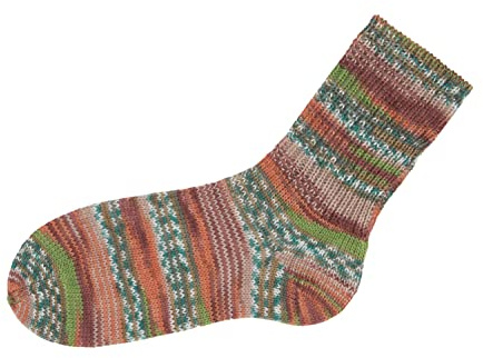 Gründl Hot Socks Lazise, 4-fach, 100 g Tannengrün/Salatgrün/Rostbraun/Kürbis-Meliert
