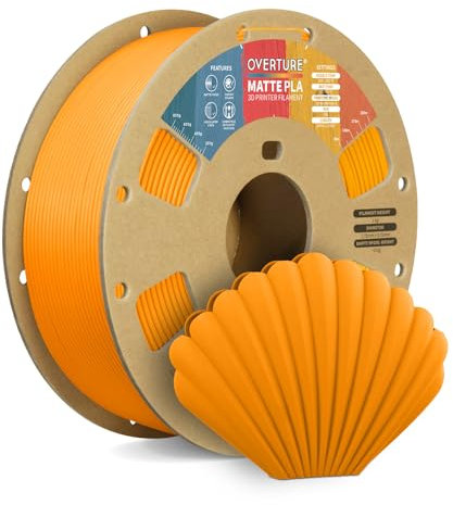OVERTURE Matte PLA Filament Aufgerüstet 1.75 mm, 1kg (2.2 lbs) Spule, Maßgenauigkeit +/- 0.02mm Filament für 3D Drucker (Orange)