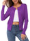 Newshows Women's Solid Button Down Long Sleeve Classic Crew Neck Knit Cardigan Sweater(Purple,X-Large)