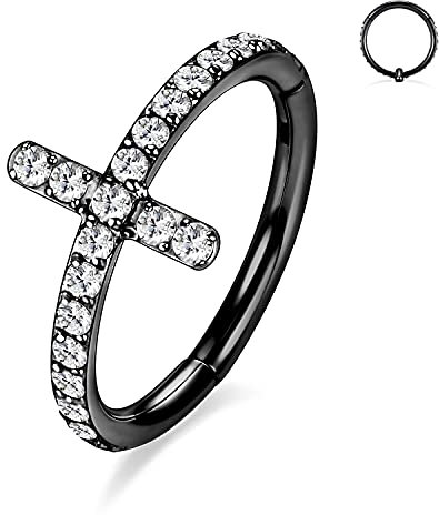 16G Kreuz Knorpel Ohrring Creolen Chirurgischer Stahl Daith Helix Conch 8mm Ohrringe CZ Tragus Turm Ohrringe Septum Clicker Ring Schmuck Nasenringe Balck Kleiner Creolenring für Frauen Männer