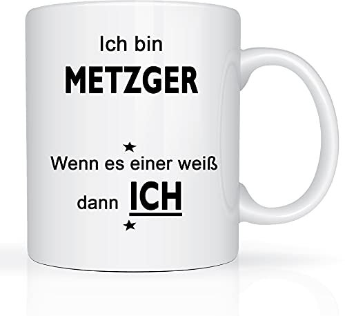 Print-Klex Berufstasse mit Metzger Motiv Bedruckt Metzger Tasse für Beruf Geschenk Kaffeebecher Geschenktasse Teetasse Arbeitstasse Arbeitsbecher mit Druck 330ml Beruf Tasse