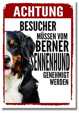 Berner Sennenhund Genehmigung Dog Schild Spruch Türschild Hundeschild Warnschild Geschenkidee Sicherheitsschild Hund Privatgrundstück Hundewarnung Warnung vor dem Hund