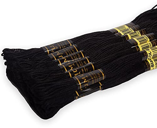 UMC STAG, Filo da ricamo di alta qualità, 12 pezzi, 100% cotone egiziano, matassine per punto croce, intrecciato certificato Oeko TEX, ideale arti e mestieri (nero, 310