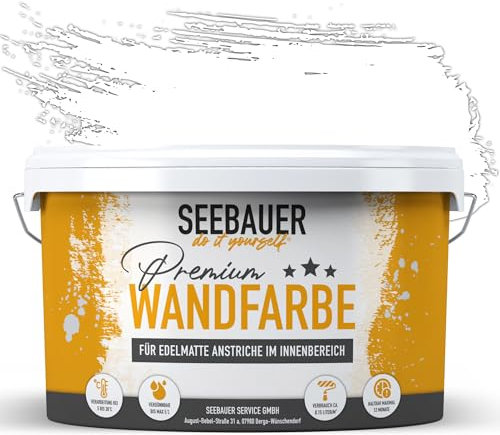 SEEBAUER diy Wandfarbe Weiß 10L für Innen (No. 000 Weiß) Edelmatte weiße Innenfarbe - Verschiedene Farbtöne sehr hohe Deckkraft - Matt, Abwaschbar und Tropffrei