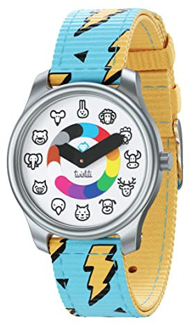 Twistiti Pädagogische Uhr für Kinder, Zifferblatt mit Tiersymbolen, Zeitmarkierungen, wasserdicht 50M, nachleuchtend, Easy-Clip Uhrenarmband