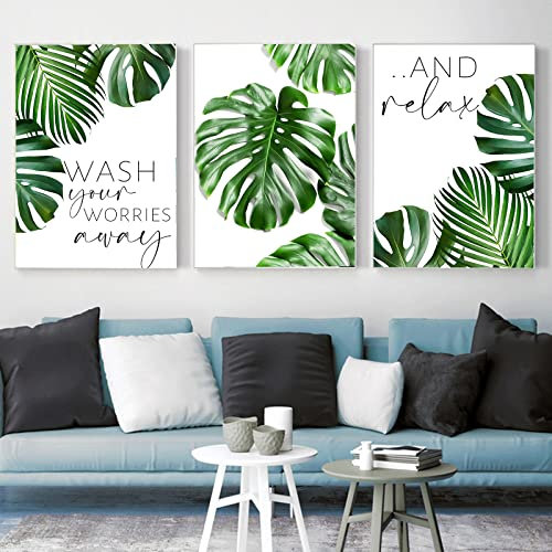 Recrtain Wandkunstdrucke mit botanischen Pflanzen, Monstera, tropisches Blatt, grüne Pflanze, Poster, nordischer Stil, Wandkunst, Leinwanddekoration, moderne Wandkunstbilder für Zuhause, Wohnzimmer,