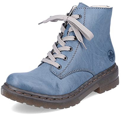Rieker Damen Schnürstiefel 78240, Frauen Stiefel,uebergangsstiefel,uebergangsschuhe,schnürboots,halbstiefel,schnürung,blau (14),42 EU / 8 UK