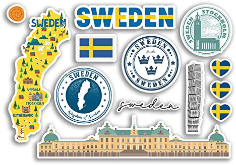 A5 Stickerbogen Schweden Vinyl Aufkleber - Schwedische Sehenswürdigkeiten Kultur Flagge Land Urlaub Karte Reisen #78487