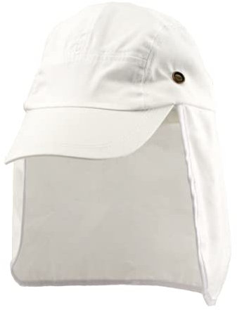 Sombrero de Sol con Protección Cuello para Hombre Mujer, Gorras de Béisbol Plegable y Ajustable, Gorro con Orejeras de Acampada y Marcha, Unisex, Talla única (Blanco)
