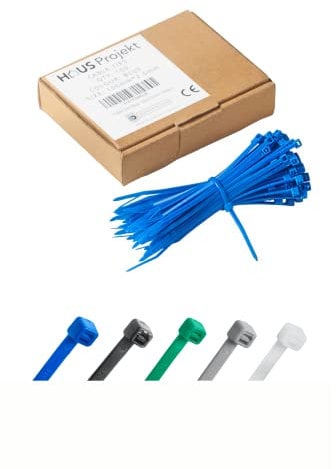 Haus Projekt Pack de 100 Bridas de Plástico Azul Premium Fuertes Industrial, 100mm x 2.5mm, Bridas de Plástico para Cables Multifunción para Uso Interior y Exterior, Gestión de Cables, Cableado