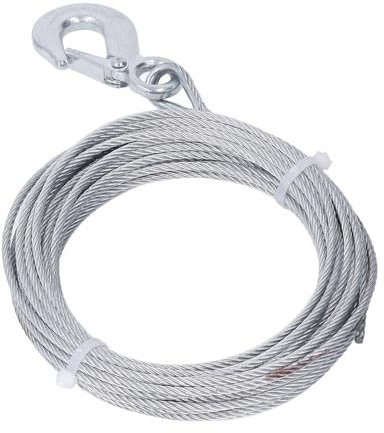 BOROCO Fune Metallica per Verricello 4 mm x 12 m Con Gancio,Cavo 2000 libbre di resistenza in acciaio inossidabile zincato di ricambio