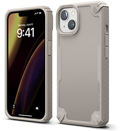 elago Armor Case for iPhone 14 | US Military Grade Drop Protection, Heavy-Duty Protective Case, Carbon Fiber Texture, Tough Rugged Design (Sand)