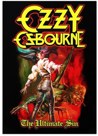 Displate Offiziell Ozzy Osbourne MetallPoster Magnetische Befestigung Inklusive Lizenziert Bilder Hochwertiges Poster Album Art - The Ultimate Sin Album Art 45 cm x 32 cm