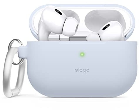 elago Silikon Hülle für AirPods Pro 2 | Front-LED sichtbar, kabelloses Laden (Hellblau)