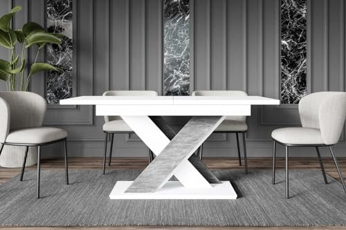 ALTDECOR Esstisch ausziehbar, ideal als Küchentisch, Esszimmertisch - oder Wohnzimmertisch, solide Konstruktion aus Möbelplatte, 140-180x80x75 cm - Weiß/Betonoptik - RONX