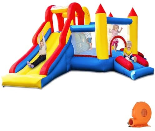 Umbalir Bouncy Castle with 3 Slides, Inflatable Bounce House Trampoline Ultra-Wide Climbing Wall with Blower, Inflatable Jumper Play Center for Kids Toddler Indoor Outdoor