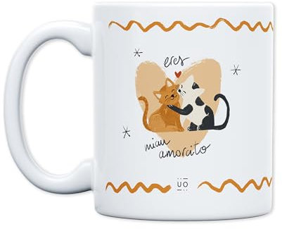 UO Taza Eres Miau-Amorcito. Regalo Divertido y Lleno de Cariño para Tu Pareja. Detalle Original para San Valentín. Cerámica de Calidad, 350 ml.