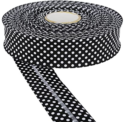 Discount Fabrics LTD Schrägband, gepunktet, 30 mm, Baumwoll-Köperband zum Nähen, Schrägbinden, Wimpelketten, Binden und Schrägband, vielseitiges Nähzubehör, ideal für DIY-Bastelprojekte (schwarz, 5 m)