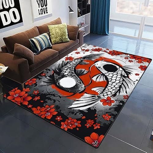 LYPOCS Kreativer 3D Teppich Anti Rutsch Isolierter Dekorativer Yin Yang Bereich Teppich 120x160cm